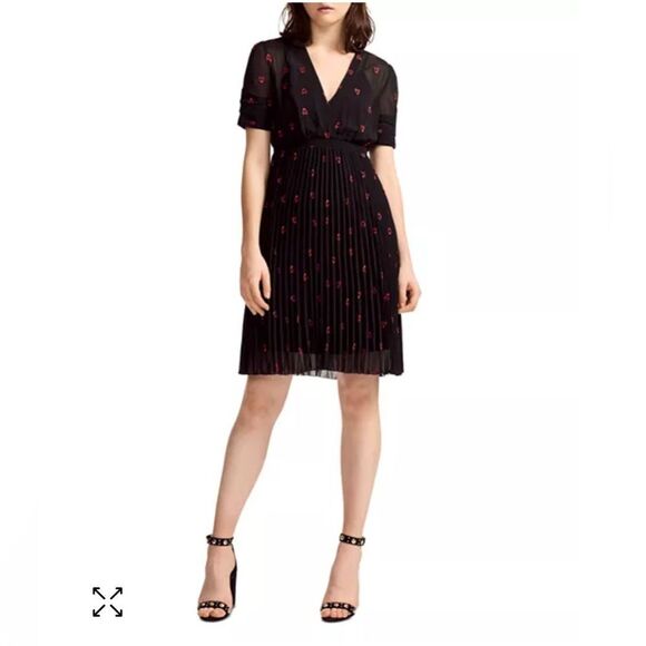 Maje Rengia Heart Print Pleated Sheer V Neck small - Picture 1 of 11